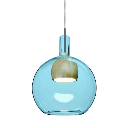 Besa Lighting Benji Cord Pendant, Blue/Natural, Satin Nickel Finish, 1x9W LED 1JT-BENJIBLNA-LED-SN